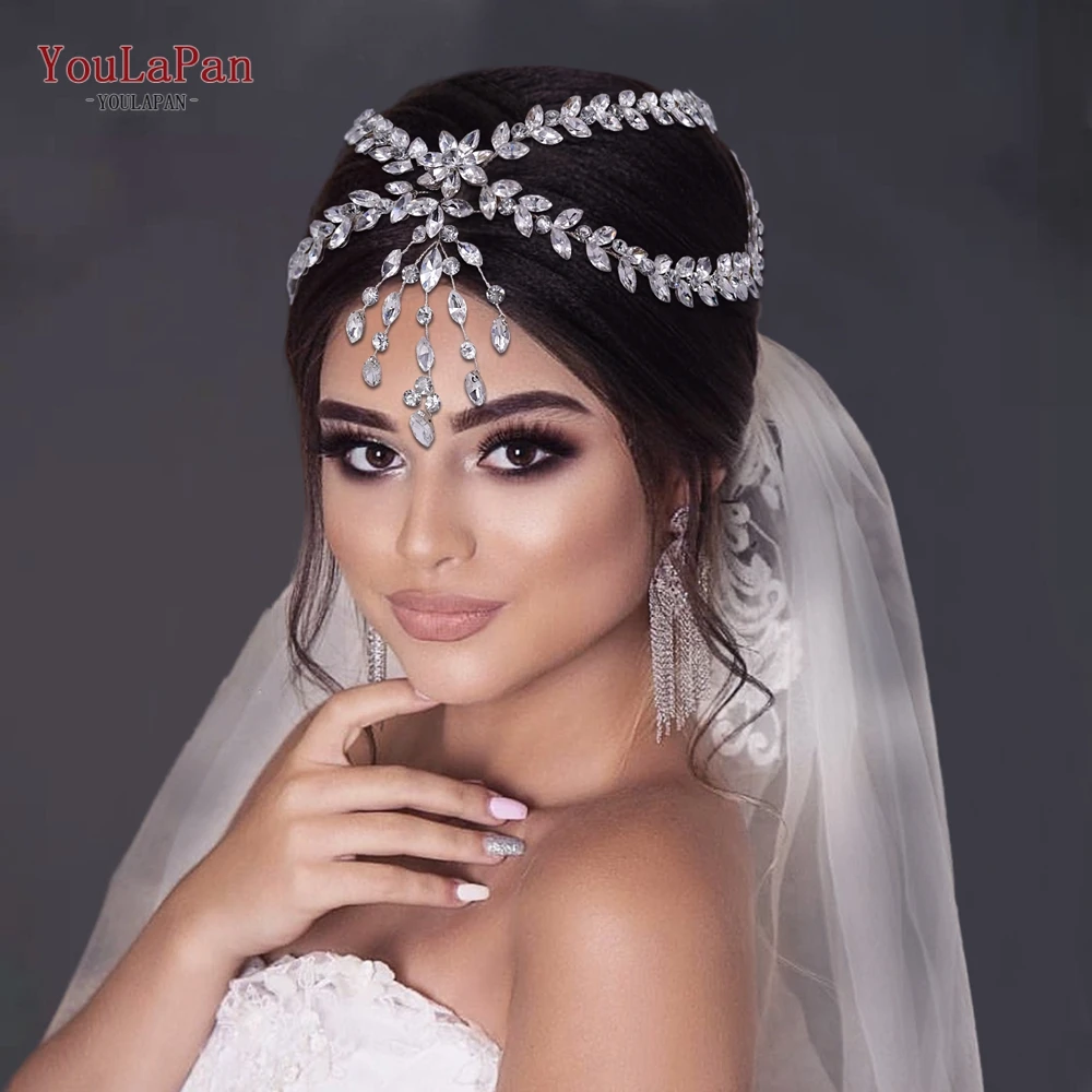 YouLaPan HP469 Bridal Forehead Crown with Combs Silver Crystal Wedding Hair Accessories Rhinestone Bride Tiara Women Headdresses