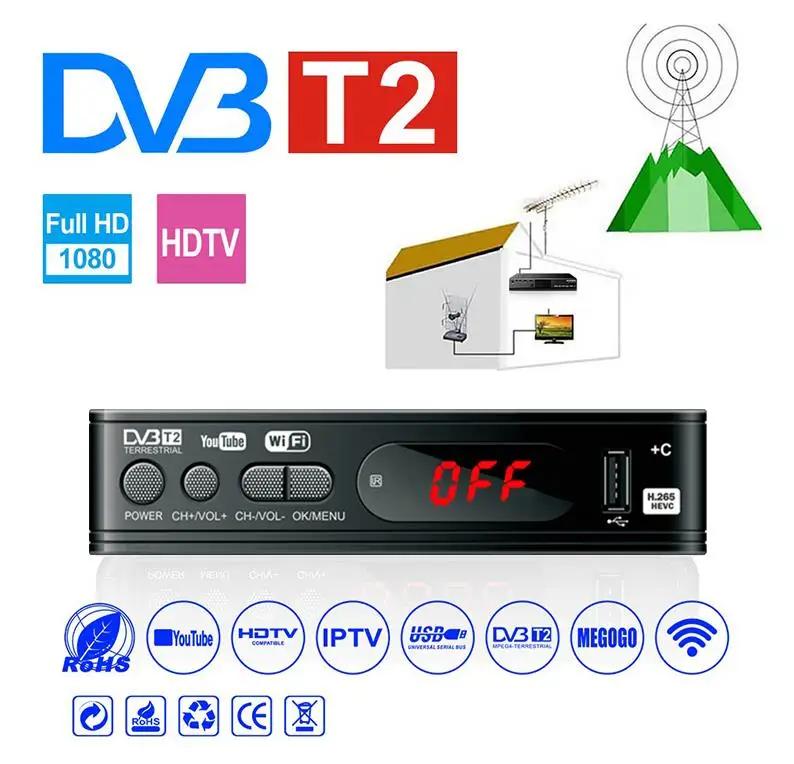 Digital DVB T2 DVB C H.264 Terrestrial TV Receiver HD 1080p Mini TV Tuner  Free Digital Set Top Box Support  TIK TOK IPTV