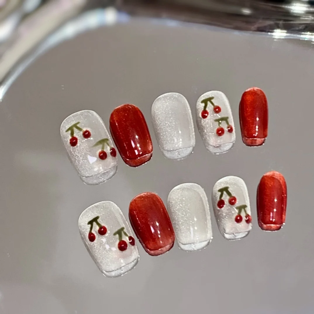 

Emmabeauty, «Летняя вишня», короткая, квадратная, съемная, высококачественная, отбеливающая, ручная работа, пресс на ногти № D992