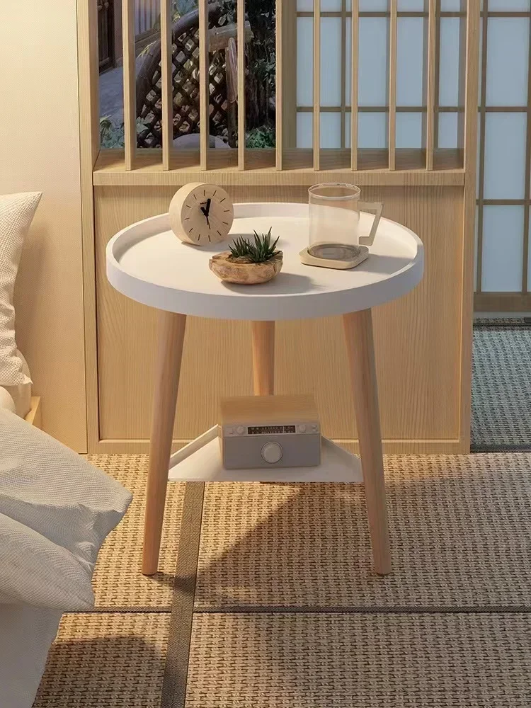 Round End Table Mental Side Table Nightstand/Small Wood Tables Accent Coffee for Living Room Bedroom Office Small Space