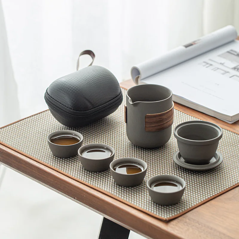 

3~5-piece Purple Sand Teapot Set Portable Quick-cup Cup Travel Mountaineering Tea Outdoor Camping Leisure Travel Tea Set