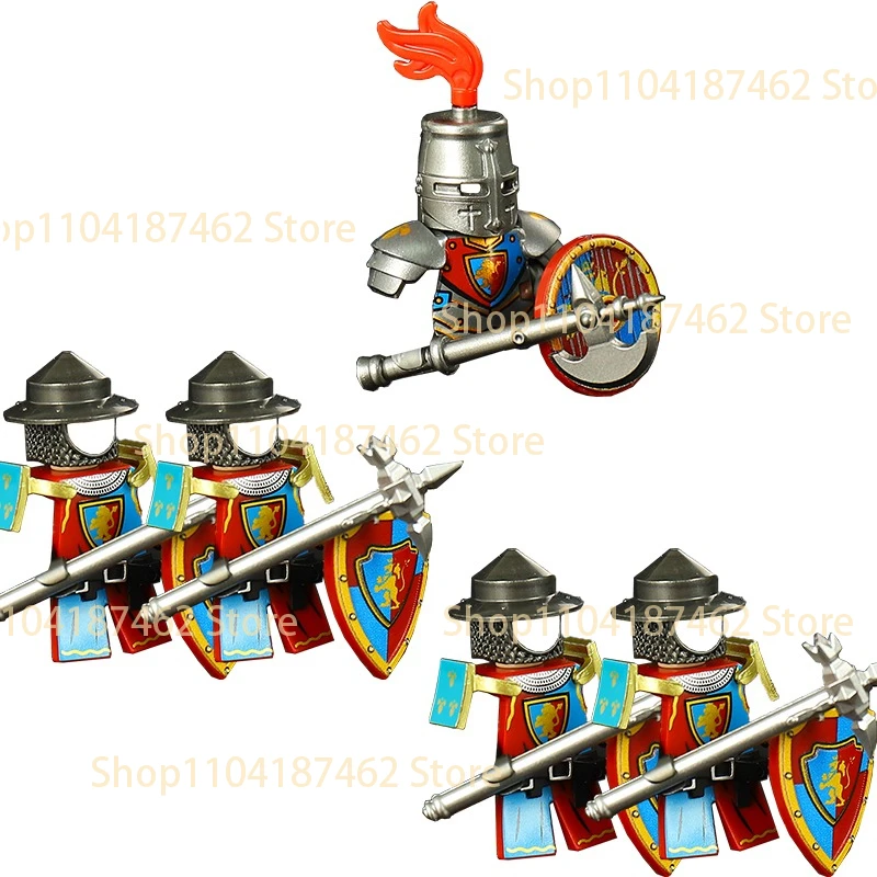 Medieval Knight Army Set with Green Dragon and Wolf Warrior Building Blocks