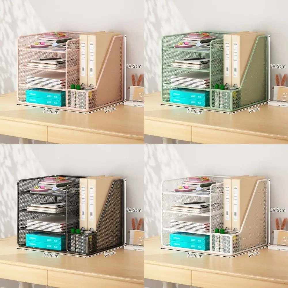 Organizzatore da scrivania in metallo salvaspazio con archiviazione integrata, porta documenti e scaffale multifunzionale a più livelli - immagine 4