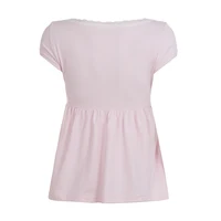 [RUOKE] Top à nœud papillon pour femme, printemps-été, rose, style babydoll, Y2K, à pois, col en V, coupe trapèze, T-shirt féerique mignon, Coquette 6