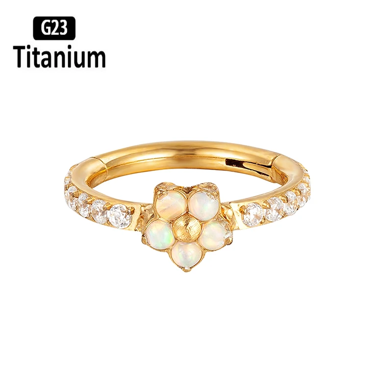 1PC G23 Titanium Earrings Zircon Opal Hoops Nose Rings Septum Hinged Segment Rings Conch Cartilage Tragus Helix Piercing Jewelry