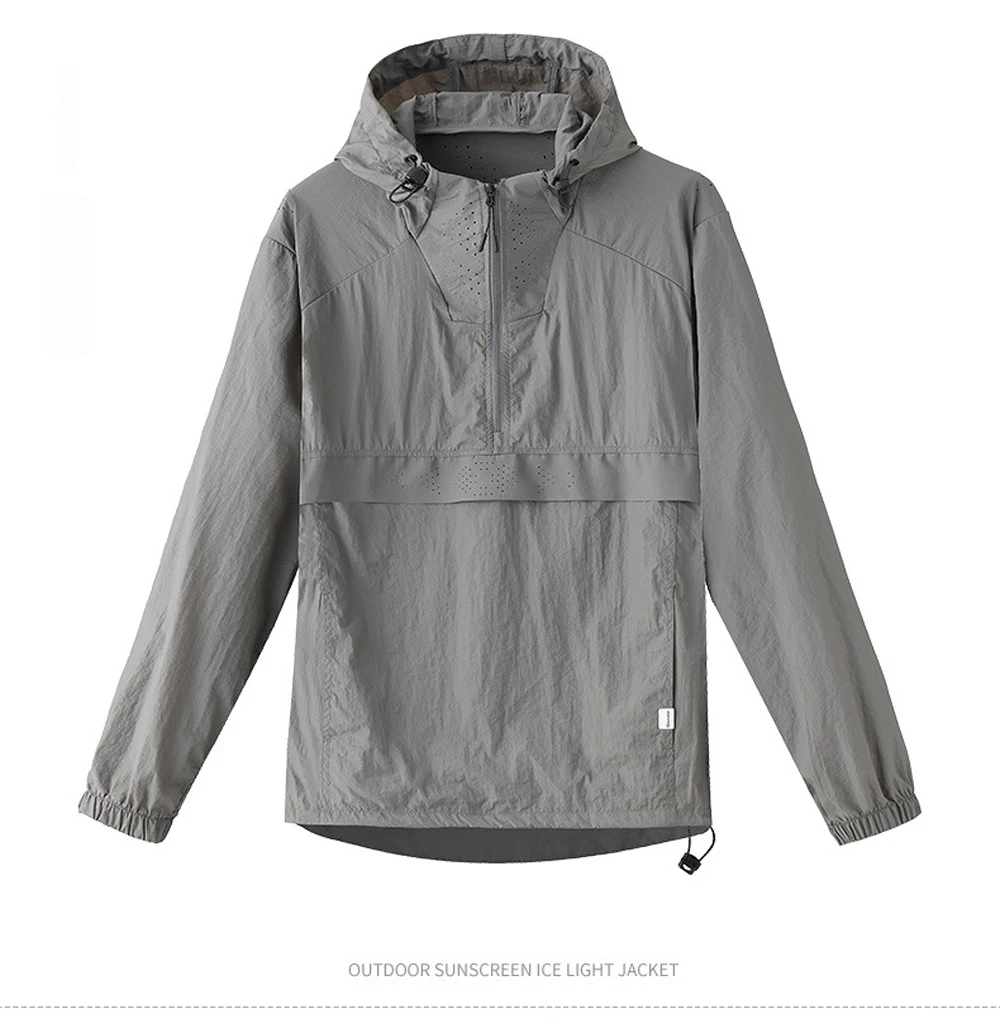 Spring Summer Men Lightweight Anorak Jacket Fashion Man Half Zip Sunscreen Hooded Coats Men UPF50+ Windbreaker Waterproof Jacket