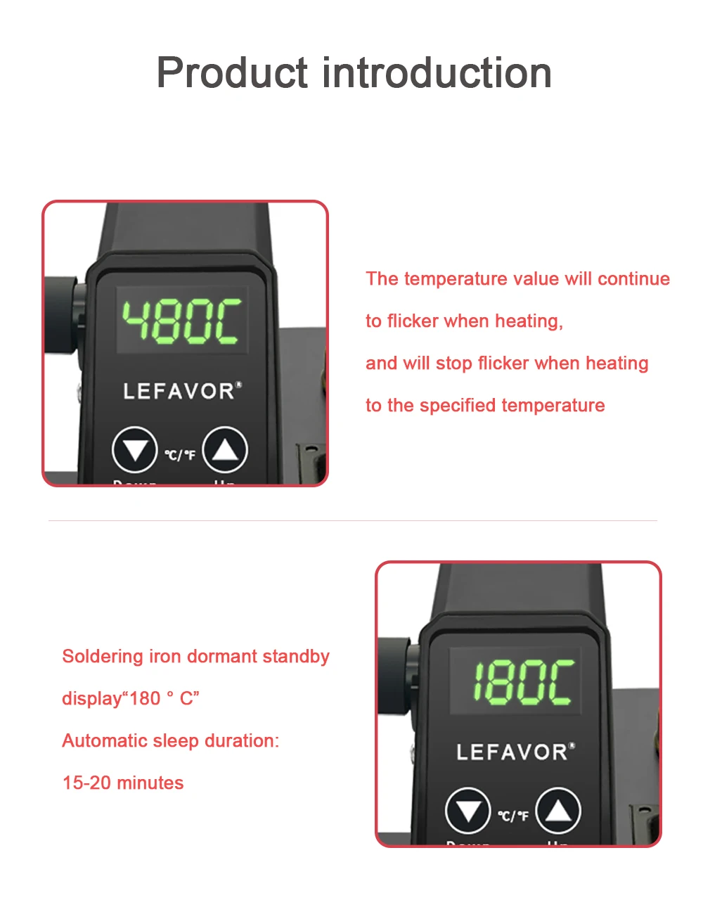 60 W digitale Lötkolbenstation, LED-Anzeige, temperaturverstellbar, PID-Temperaturregelung, schnelle Erwärmung – Detail 6
