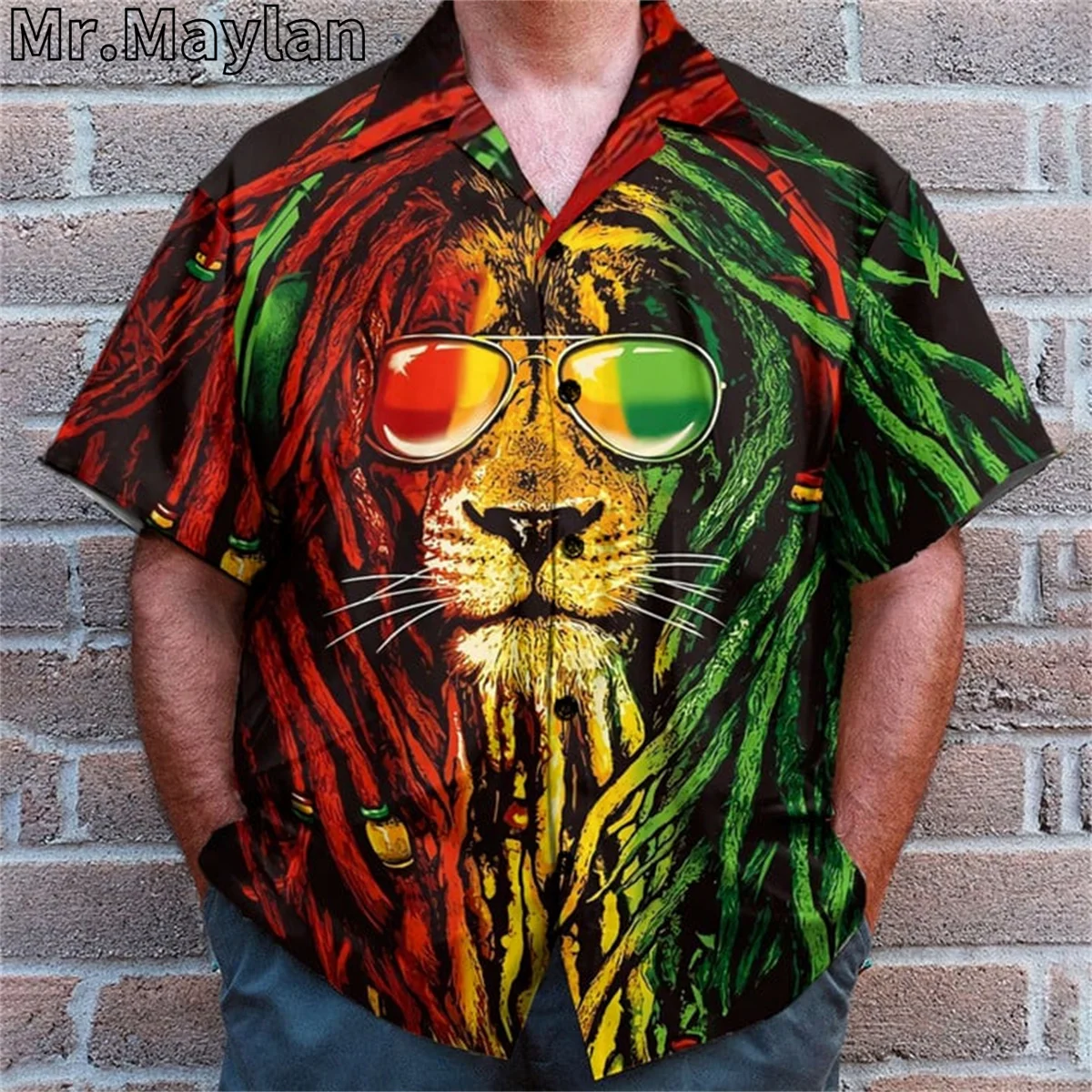 Rasta Bob Marley Lion 3D Full Printed Shirt Beach Hawaiian Shirt Summer Short Sleeve Shirt Streetwear Oversized Chemise Homme-11 4