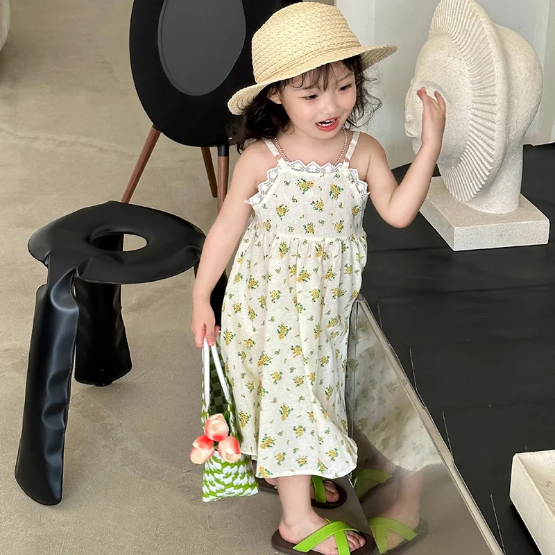 

Летнее платье для маленьких девочек, хлопковое детское платье без рукавов с цветами, Детский сарафан, платье-комбинация, модная Милая Одежда для девочек
