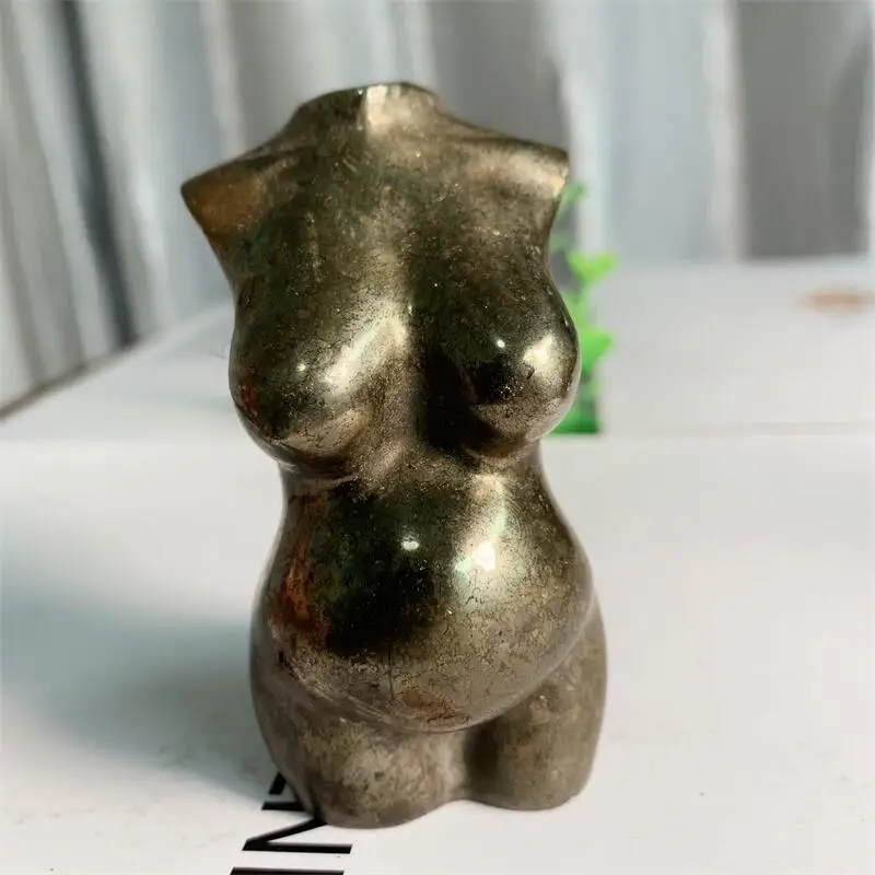 Statue en pierre Pyrite naturelle de 8CM, corps féminin sculpté à la main, Figurine de guérison, cristal, ornement pour la maison, cadeau, 1 pièce