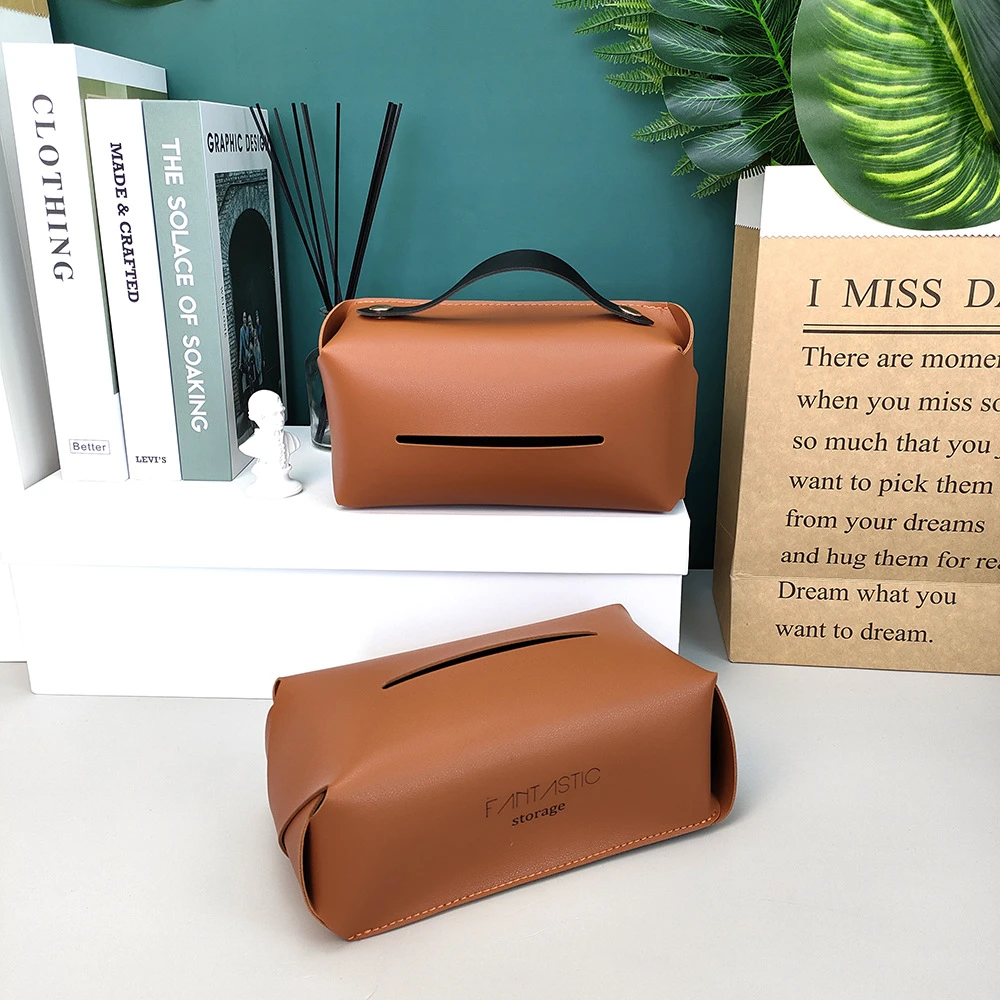 Simple PU Leather Tissue Case Desktop Napkin Pumping Paper Storage Box Foldable Paper Towel Container for Home Car Decoration 6