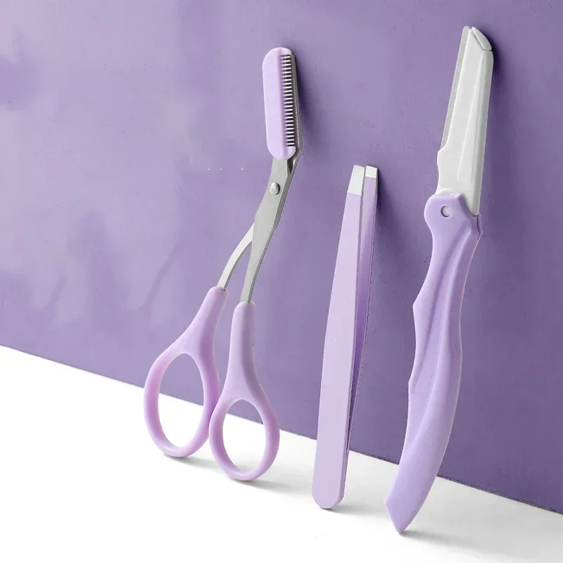 Tools Portable Eyebrow Scissors with Comb Private Label 3Pcs/Set Makeup Eyebrow Trimming Set Eyebrow Razor  makeup tools