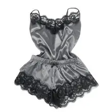 

Dropshipping!! Spaghetti Strap Lace Stitching Vest Shorts Set Imitation Satin V-Neck Sleeveless Pajama Set for Wedding Night