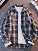 Retro Japanese Plaid irt Men's Long Sve Spring Autumn Casual Loose Versatile Trendy Brand Student Couple Outerwear