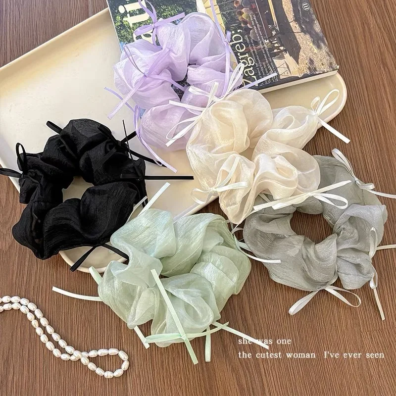 White Hair Band For Ponytail New Simple Bow Mesh Scrunchies
