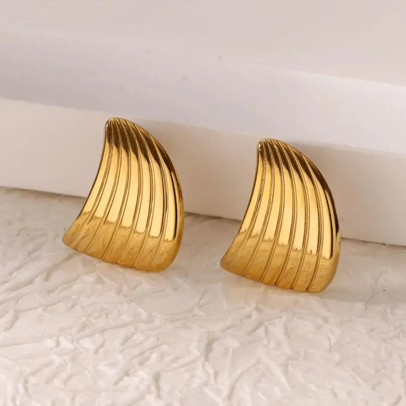 Stainless Steel Chunky Stripe Stud Earrings for Women