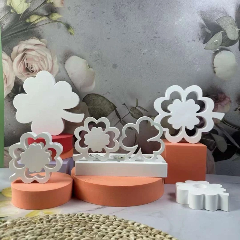 

7pcs Four Leaf Clovers Candlesticks Resins Molds Holder Silicone Mould NEW arrival
