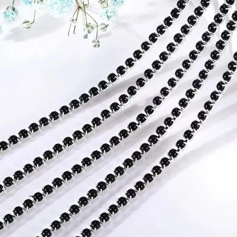 2mm 2.5mm 1yard/piece 12colors  Colorful pearl claw chain,silvery bottom sew on Cup Chains For diy Garment Bags decorations 