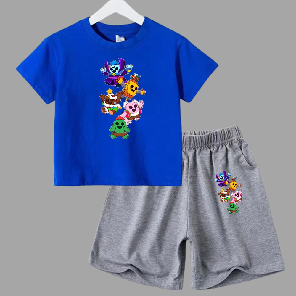 thumbnail image 1 of Conjunto de 2 piezas de camiseta y pantalones cortos de manga corta para niños y adolescentes de verano 2024, divertido juego de lucha, Anime, Cosplay, ropa de algodón para niños y bebés, 1 of 5