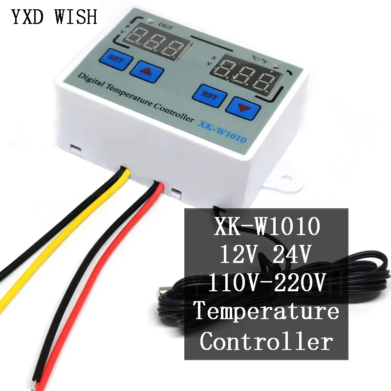 

XK-W1010 12V 24V 110V-220V Digital Thermostat Temperature Controller 10A Output For Egg Incubator Temperature Regulator