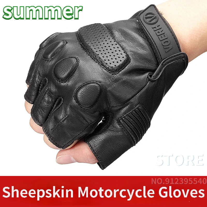 

Sheepskin motorcycle gloves men women half-finger cushioning breathable retro riding motorcycle equipment summer racing gloves