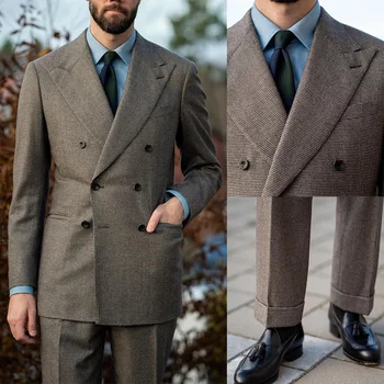 Autunno Inverno Nuovo Abito da uomo in lana Set da 2 pezzi Giacca da abito su misura Pantaloni Abito da uomo d'affari beige nero 1