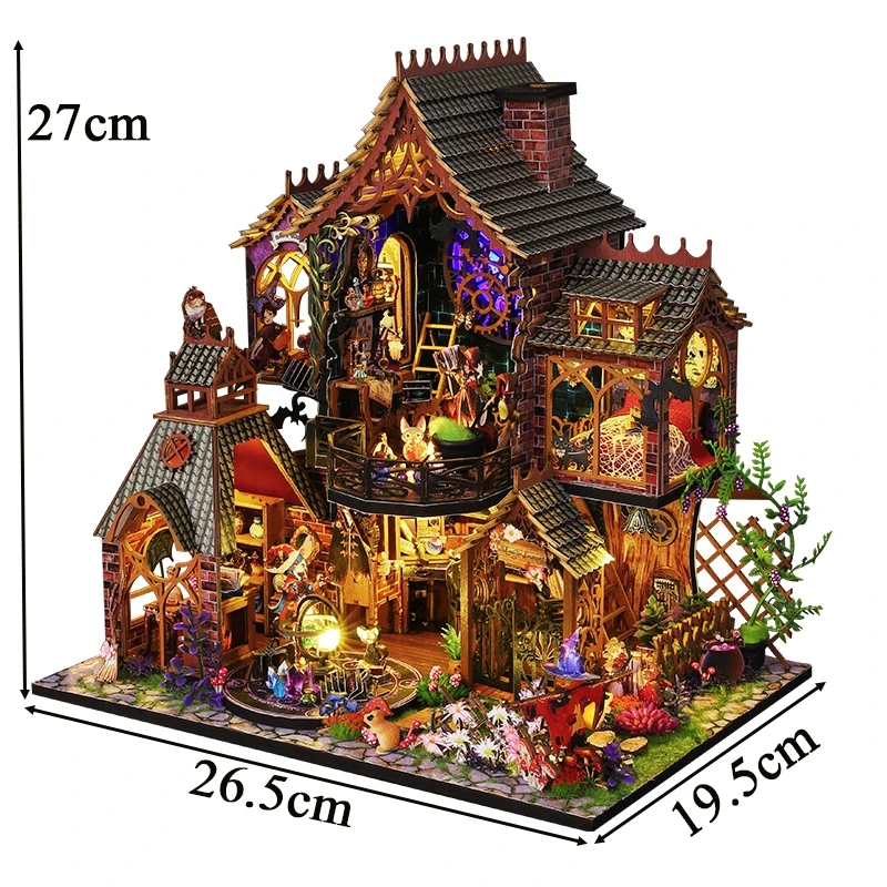 DIY Wooden Miniature Model Kit Magic Spirit Cottage Casa Doll Houses 3D Puzzle Dollhouse With Furniture Lights for Friends Gifts 6