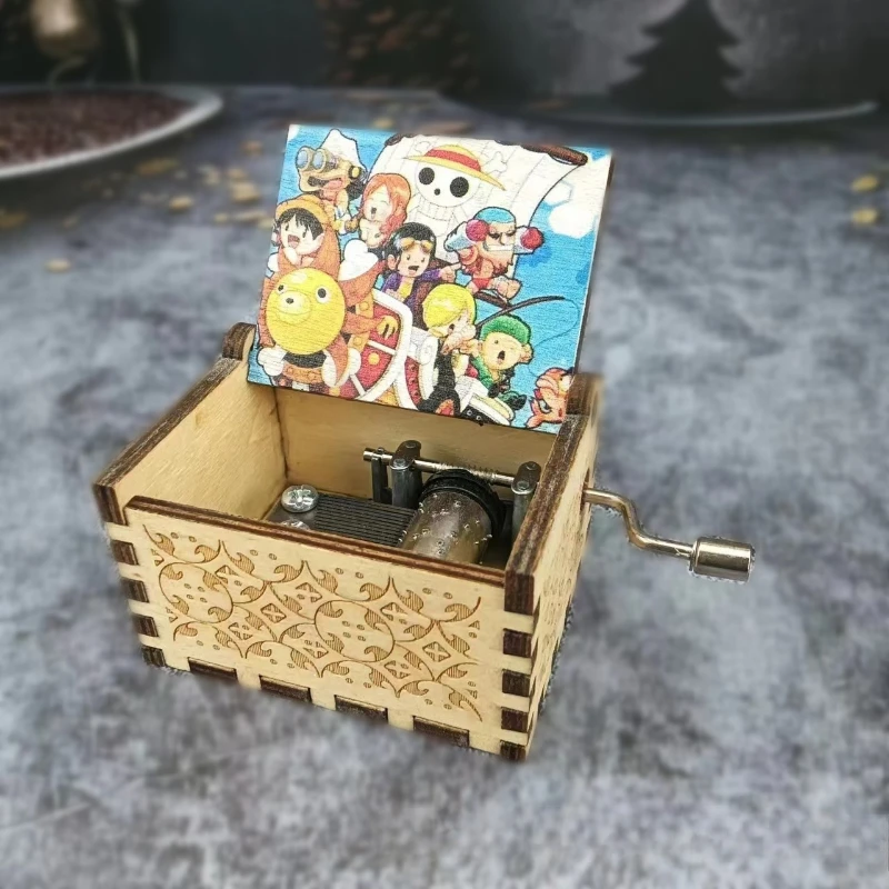 Wooden ONE PIECE cartoon hand cranked music box classical engraving music box wooden handicraft sailor moon 2