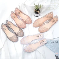 Fashion Flat-soled Women Sandals Hollow Out Clear Beach Jelly Shoes Breathable Shallow Mouth Bling Sandals Ladies