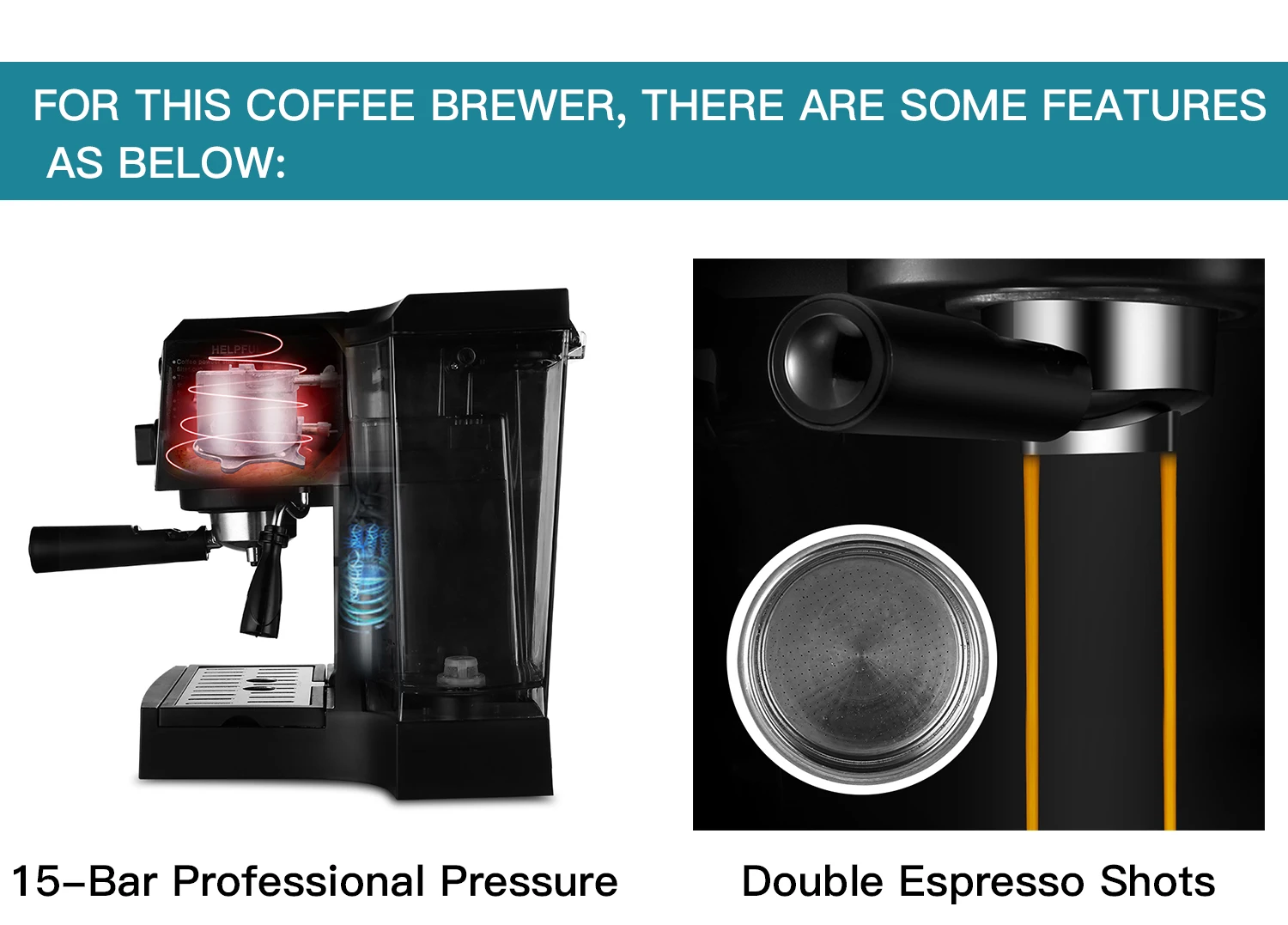 Gevi Coffee Machine Cafetera 15 Bar Espresso Fast Heating Cappuccino