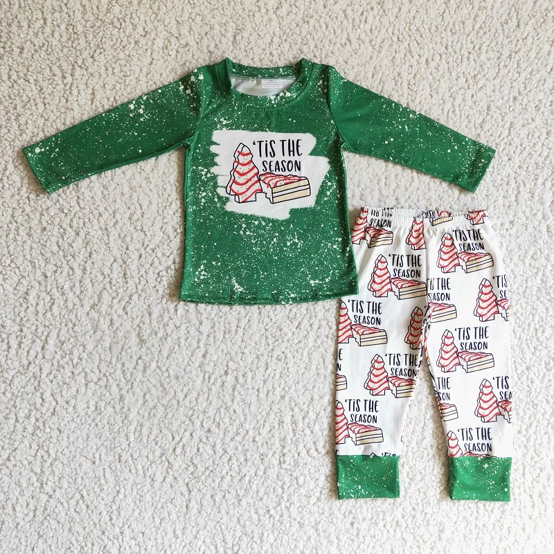 

Wholesale Children Boys THE SEASON Green Long Sleeve Pants Pajama Set Boutique Children Christmas Clothing Set