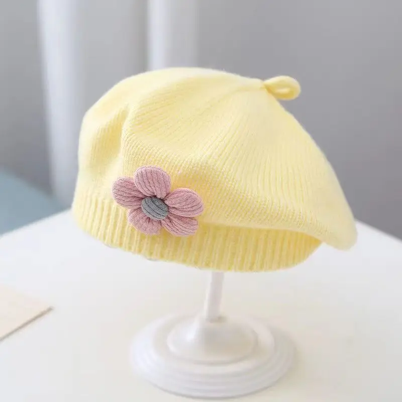Solid Color Infant Girls Cozy Knitted Winter Warm Korean Toddler Stylish Knitted Beanie Cap For Baby Shower Gift