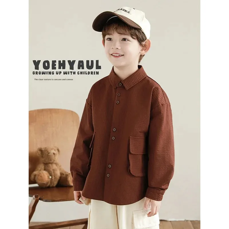 Wulibuy New Long Sleeve Collared Retro Forest System Boys Shirt Spring Trendy Simple Children Top from Mainland China