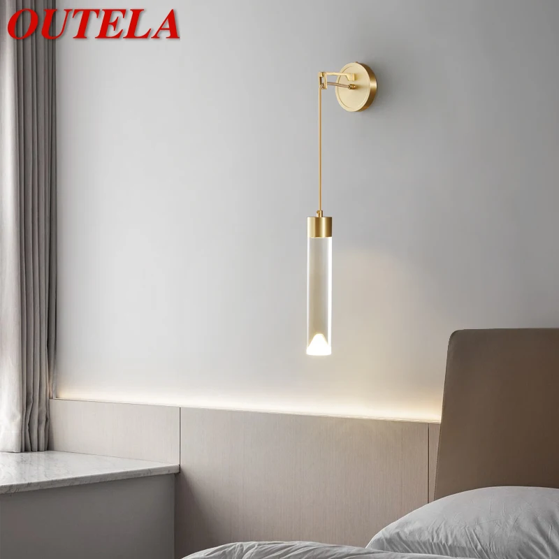 

OUTELA Modern Gold Brass Wall Lamp LED 3 Colors Vintage Creative Sconce Light for Home Bed Room Decor