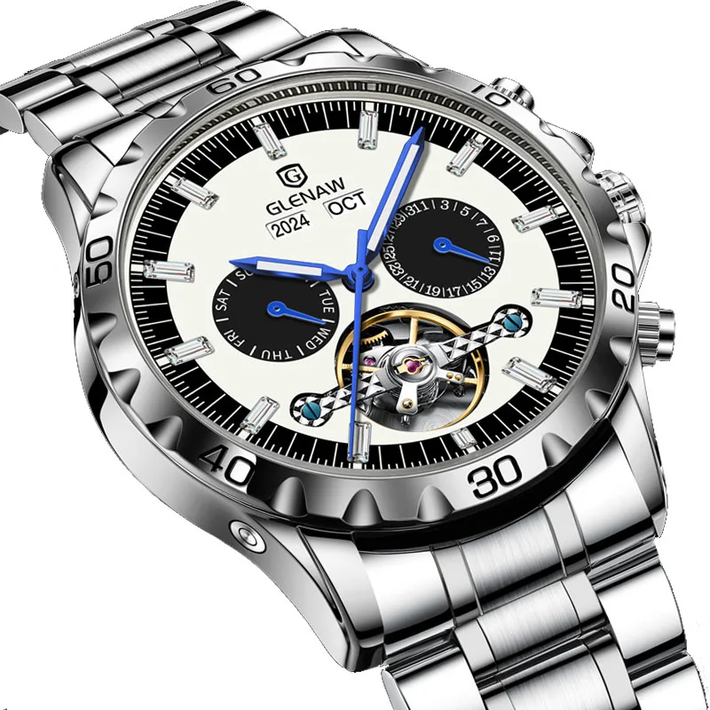 2024 NEW GLENAW Design Mechanical Watch Men Year Month Week Fashion Business Waterproof Brand Watches Relogio Masculino GL8961 жидкая помада satin mood оттенок 201 fashion week