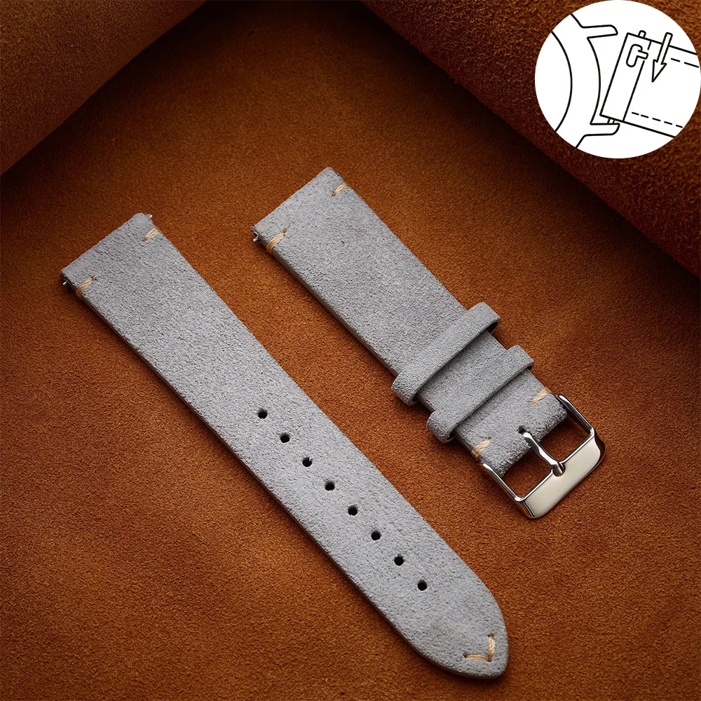 Genuine Leather Quick Release Watch Strap with Metal Pin Buckle