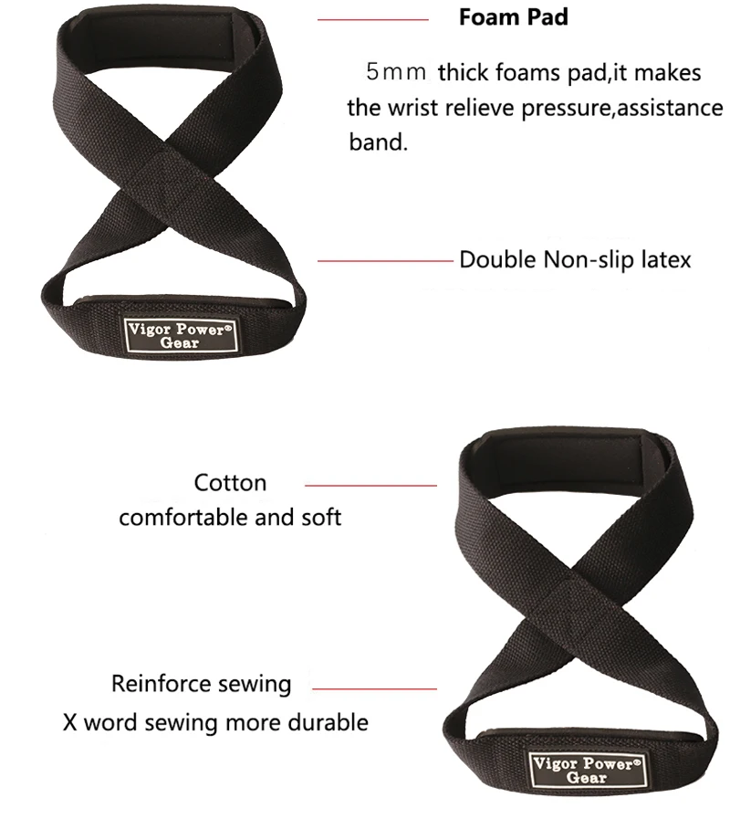 Padded Figure 8 Weight Lifting Wrist Straps Deadlift Powerlifting Belts Hand Support Strong Weightlifting Non-slip Wrist Wraps 3