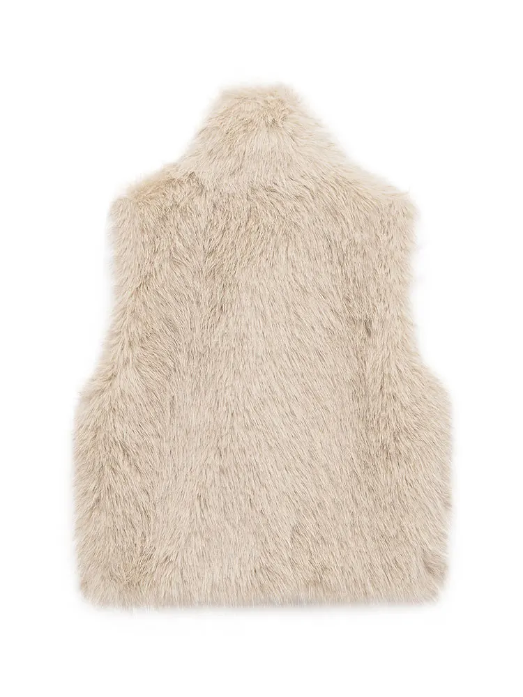 HH Women Fashion Faux Fur Waistcoats Sleeveless Turtleneck Short Vest Coat Woman Vintage Solid Casual Office Lady Outwear