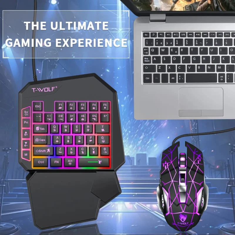 T-WOLF RGB Gaming Keyboard, Backlit 35-Key Portable Mini, Ergonomic Design Controller for PC Gamers, Single-Handed Game Keyboard