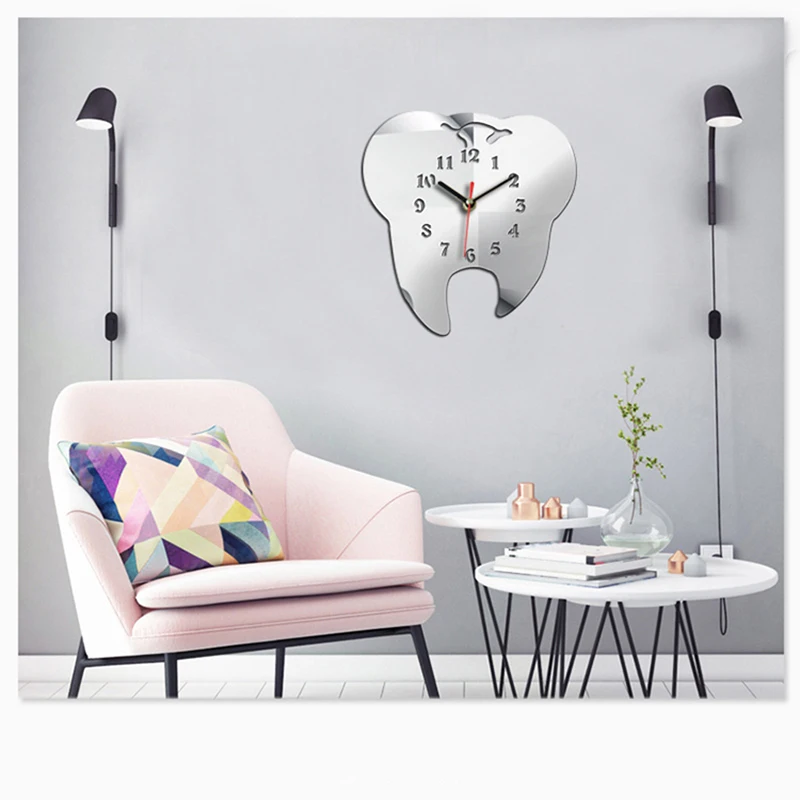 Modern Acrylic Wall Clocks Non Ticking Arabic Number Tooth Clock Mirror Effect Home Decoration Bedroom Kitchen