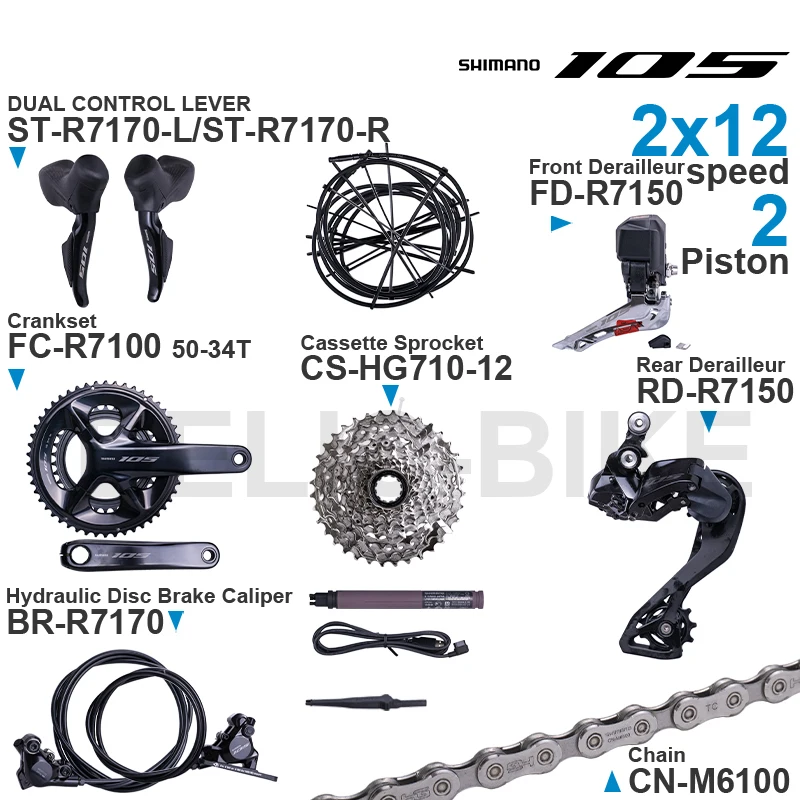 SHIMANO 105 Di2 Groupset ST-R7170 FD-R7150 RD-R7150 FC-R7100