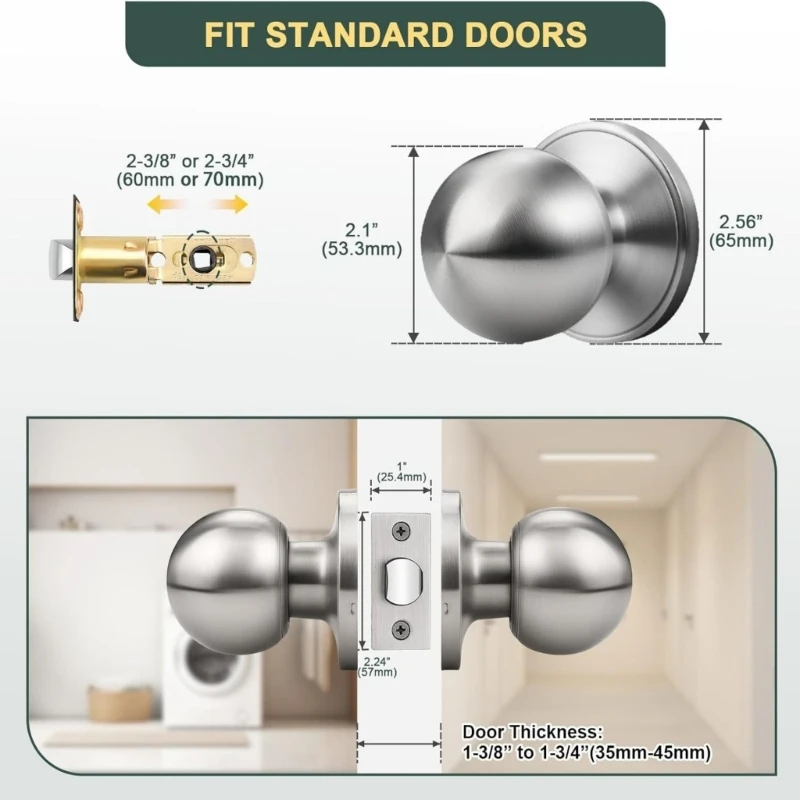 การเปิดตัวเครื่องมือติดตั้งมือจับประตูโลหะผสม Passage ฟังก์ชั่นย้อนกลับแบบไร้กุญแจฮาร์ดแวร์ประตูภายในสำหรับพื้นที่ทางเดิน A2BB 1