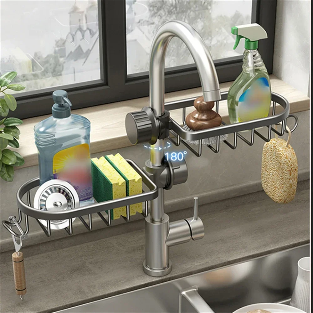 Kitchen Desktop Storage Faucet Storage Rack Non-porous Dishwashing Supplies Sponge Two-way Drainage Rack