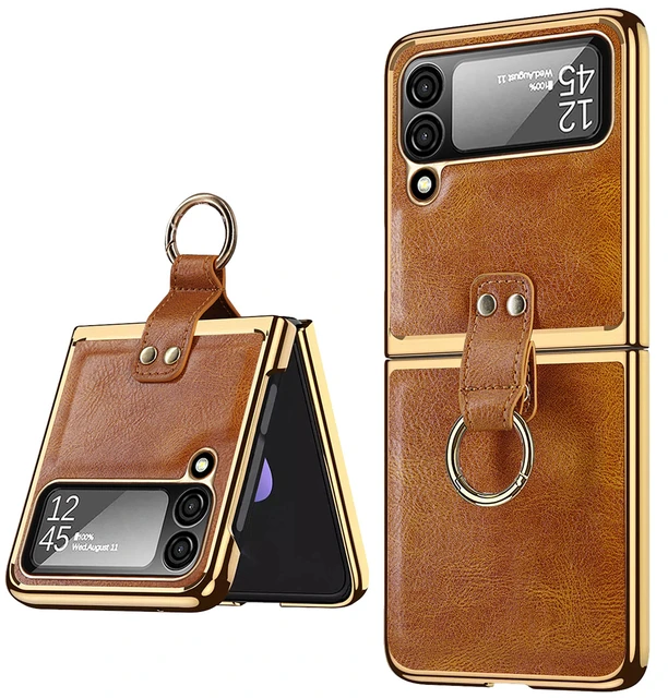 Case Samsung Z Flip 4 Leather Leather  Samsung Galaxy Z 4 Mobile Phone Case  - Mobile Phone Cases & Covers - Aliexpress