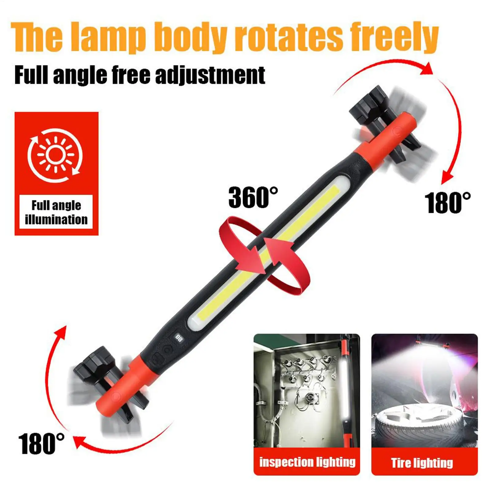 Rechargeable 4-Mode Magnetic Work Light with Hooks for Hands-Free Use in Car Repair and Workshops