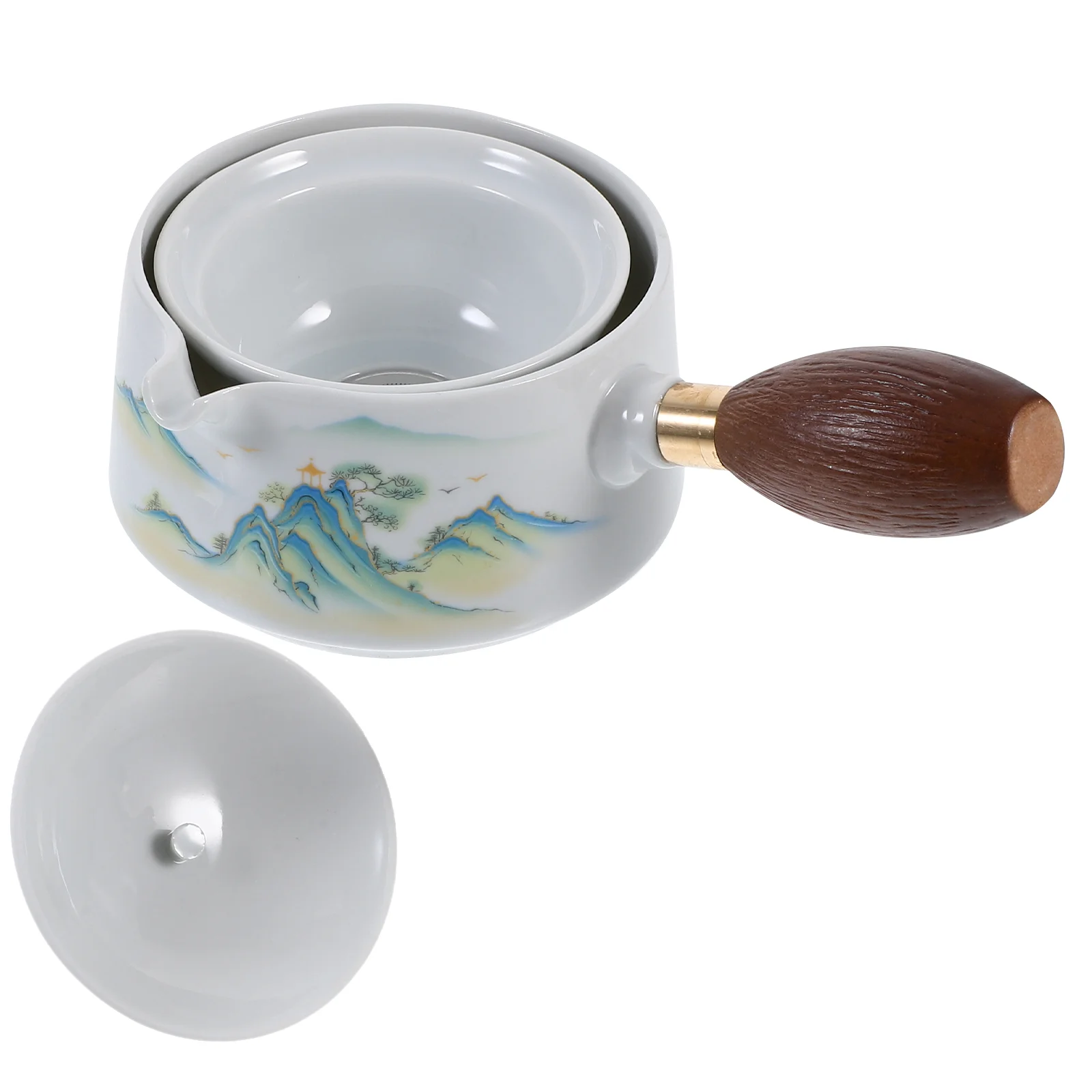

Portable Rotating Travel Tea Set Teapot Side Handle Anti-scald Single Ceramic