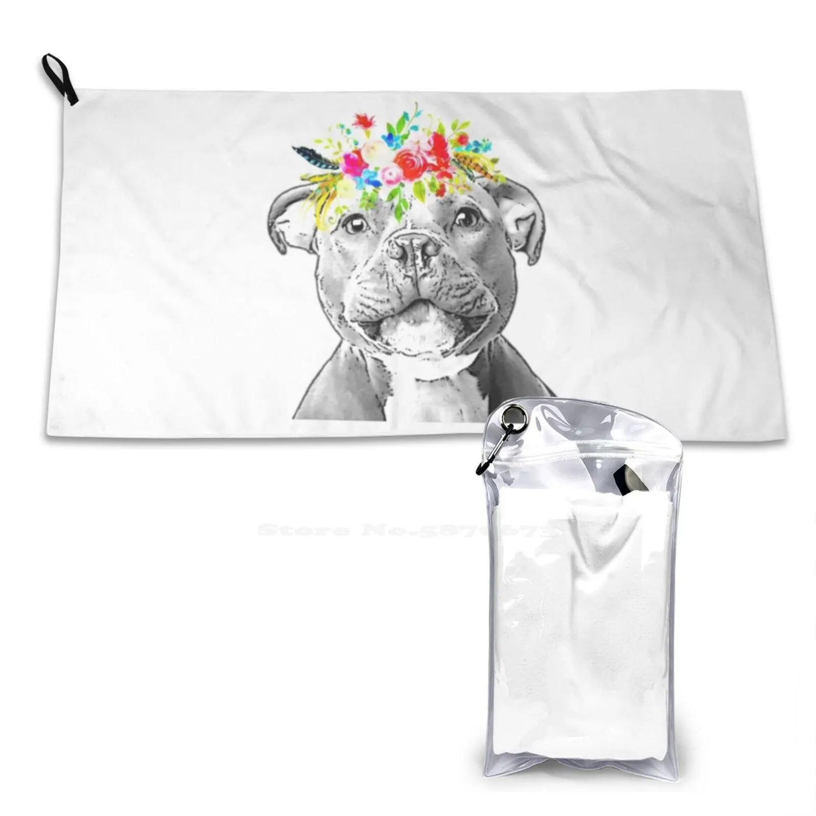 Bull Terrier Floral Crown Personalizzato Soft Shower Asciugamano Ad Asciugatura Rapida Stafter Bull Terrier The Sassy Staffie Muslimah