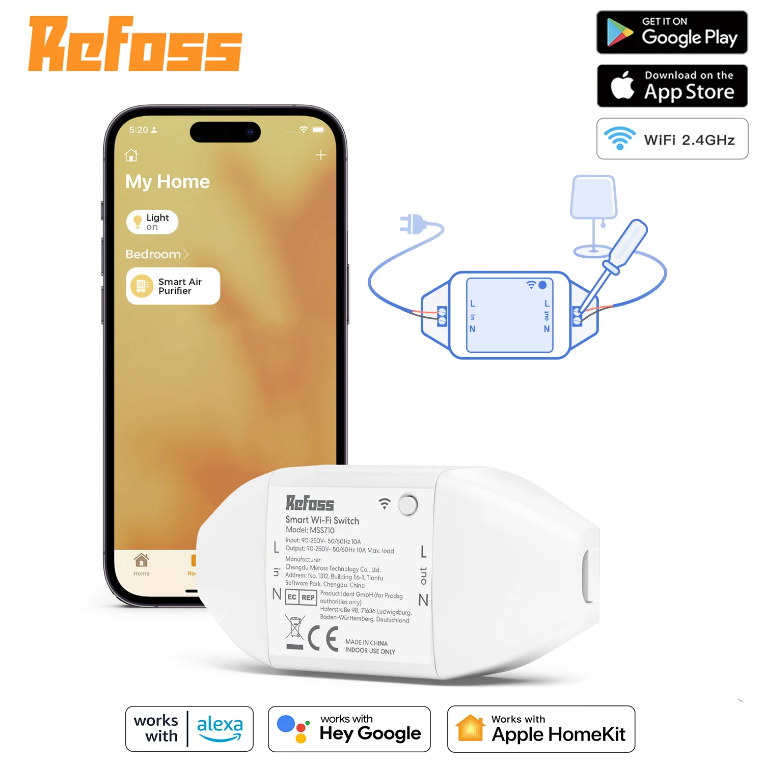 Refoss-interruptor inteligente HomeKit, dispositivo con WiFi, compatible con Siri,Apple HomeKit, Alexa y asistente de Google, paquete de 1/2/4