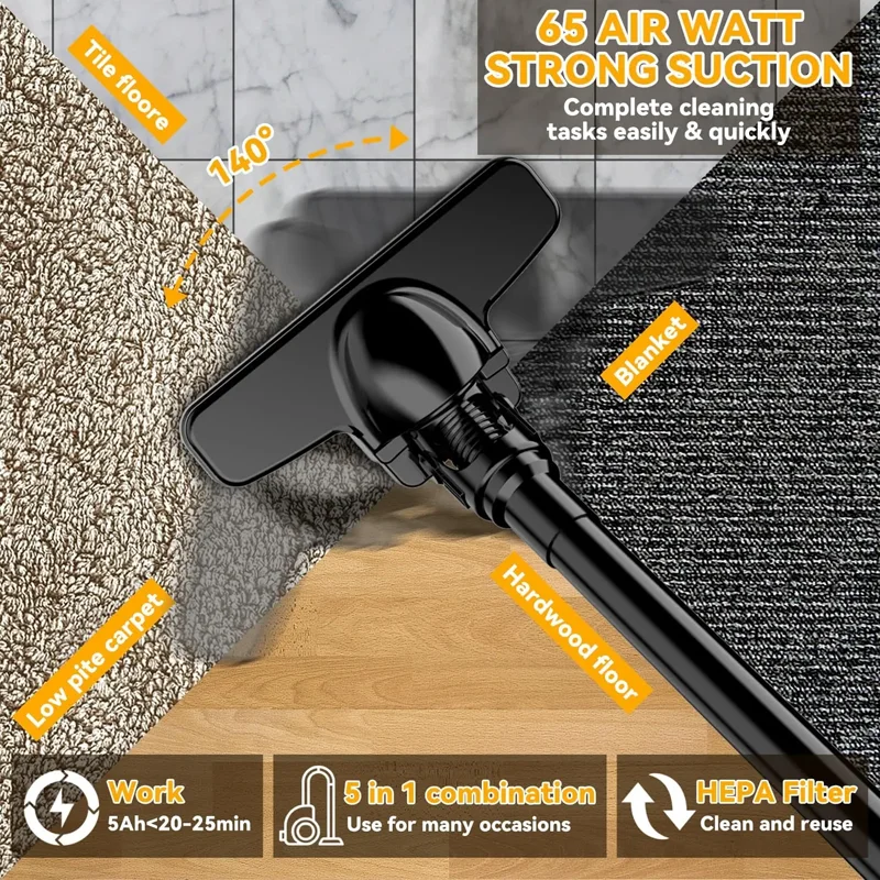 Wireless Electric Vacuum Cleaner EG 16000PA Big Suction for Hard Floor Carpet Car for Dewalt 20V Battery