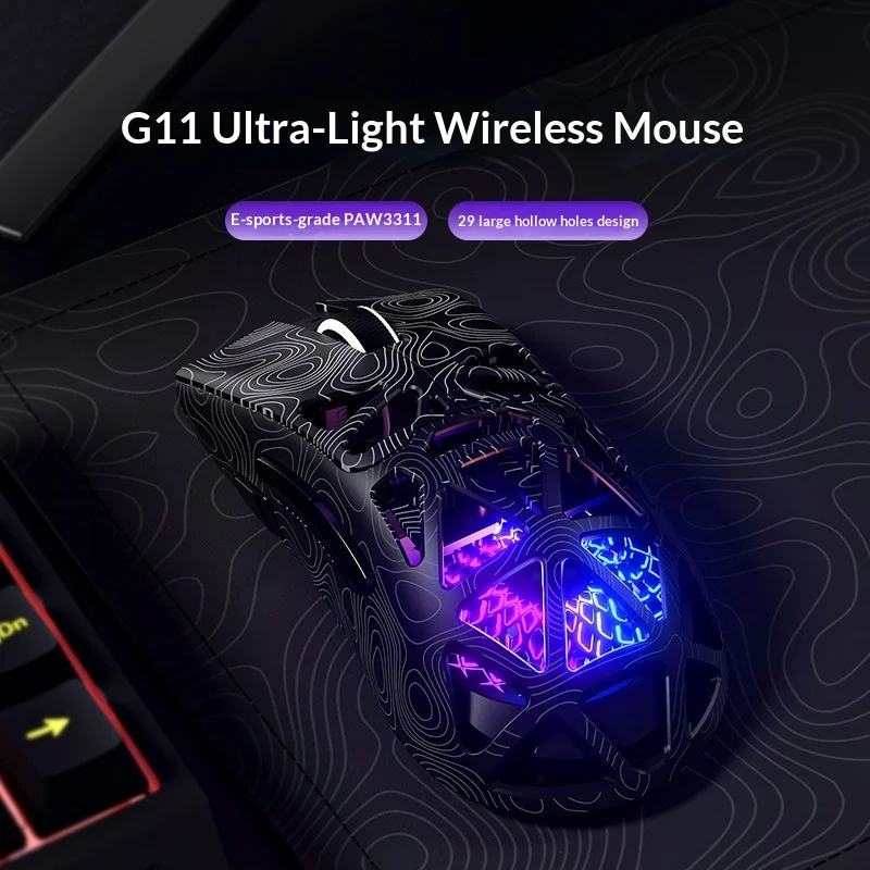 Nuovo Mouse Wireless Furycube G11 per Gaming, Bluetooth, Terza Generazione, Simulazione Paw3311, Design Leggero e Cavo, Mouse RGB